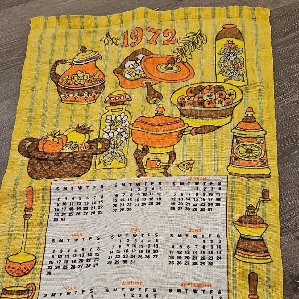 Vintage Kitchen Towel with Yellow and Orange Design